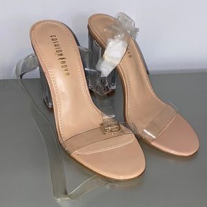 Size 6 fashion nova nude and transparent sandals.